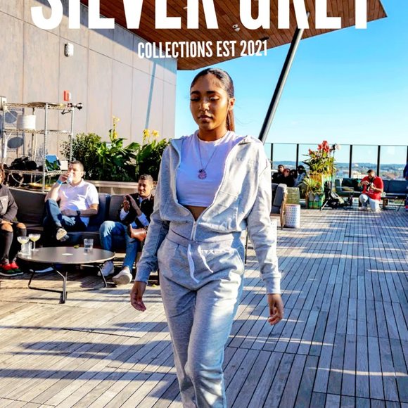 Juicy Silver Reflective Letter Print Drawstring Pocket Hoodie & Sweatpants Set - Picture 3 of 6